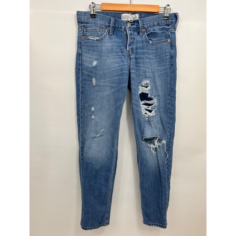 ABERCROMBIE & FITCH Boyfriend Straight JEANS Womens Size 2R, Distressed 26W‎ 25L